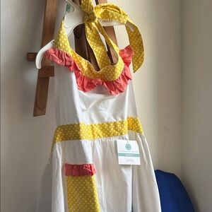 Yellow and White Polka Dot Kids Apron